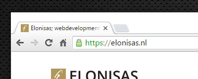 Voorbeeld van een adresbalk in een Chrome browser waarbij er een groen slotje voor het adres staat en het adres begint met 'https'